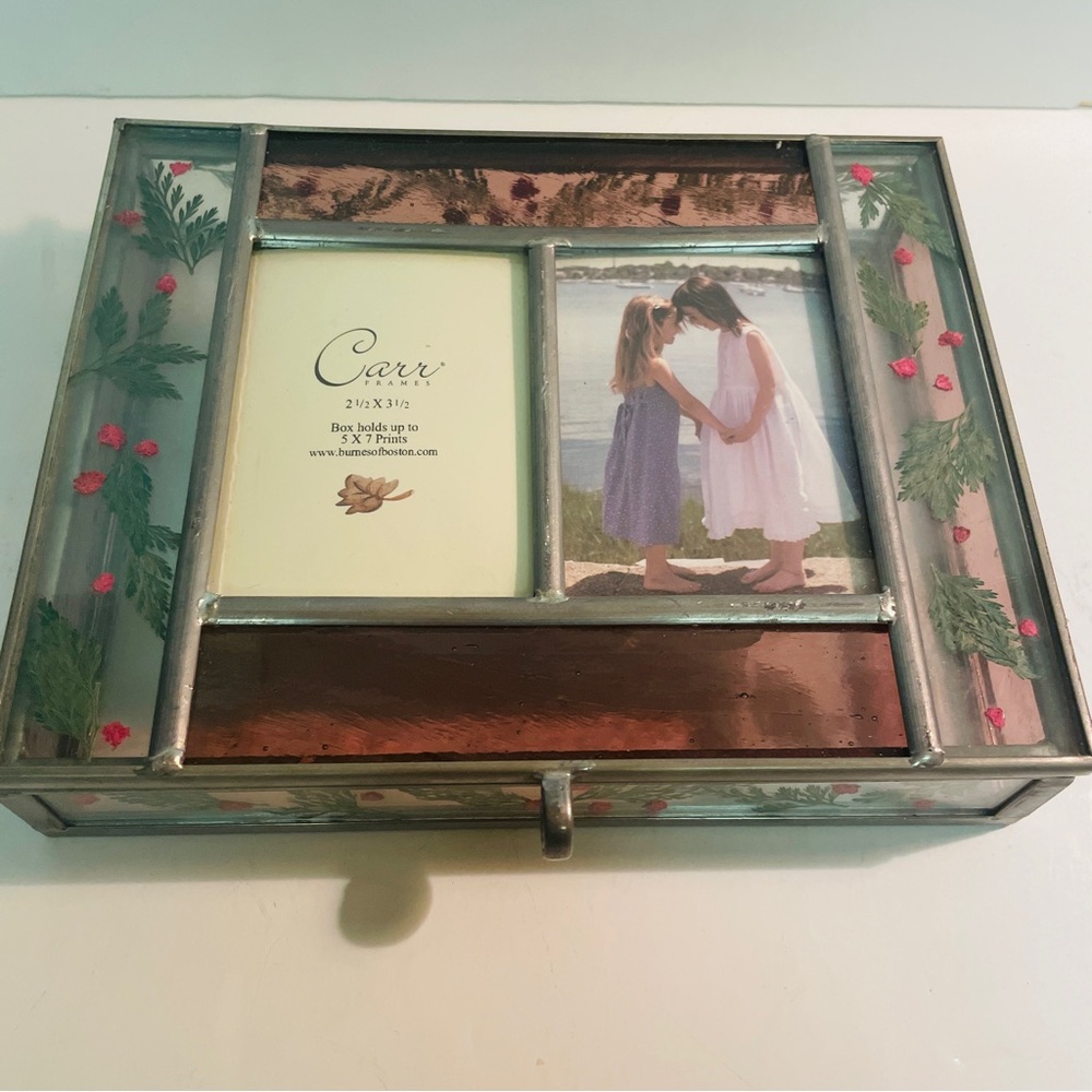 Vintage Burnes of Boston Stained Glass and Dried Flower Trinket &
Photo Box